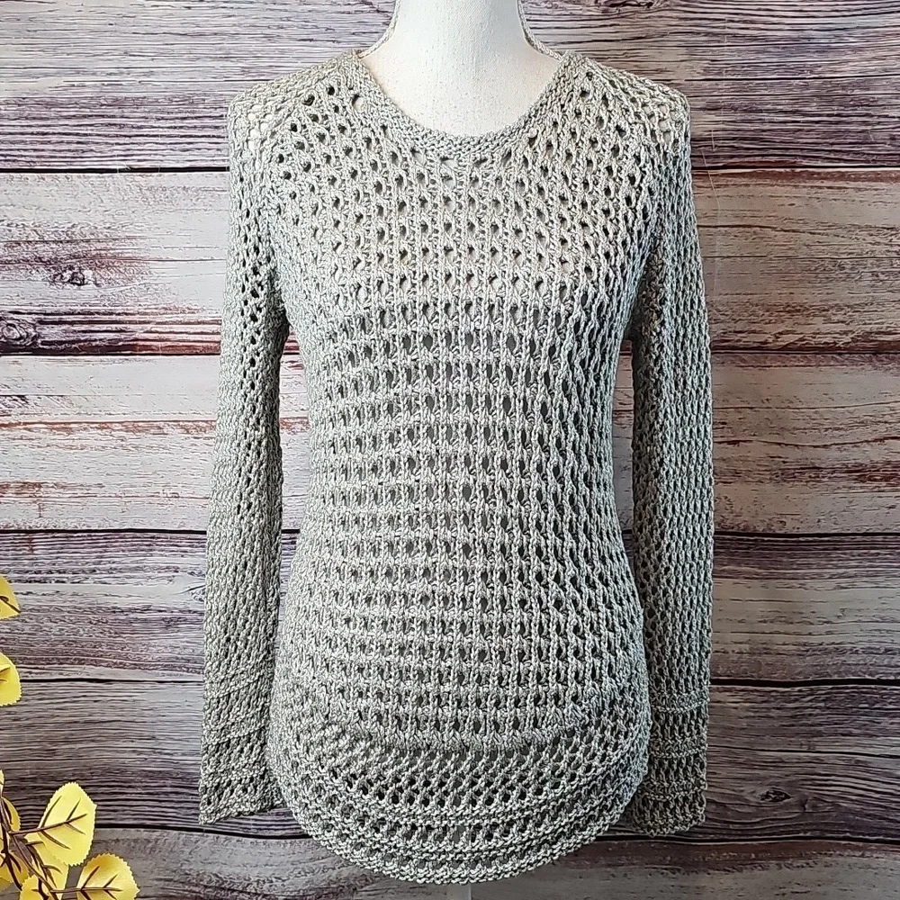 NEW LUCKY BRAND OLIVE GREEN OPEN KNIT LONG SLEEVE PULLOVER SWEATER - Picture 2 of 14